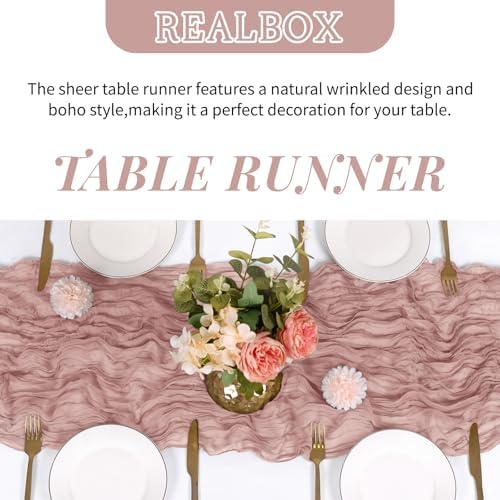 3 Pack Dusty Pink Cheesecloth Table Runner 17x108 Inch Semi Sheer Boho Gauze Cheese Cloth Fabric Table Runners Table Decor for Wedding Party Baby Shower Birthday Home Decor Garden Farmhouse - Image 4