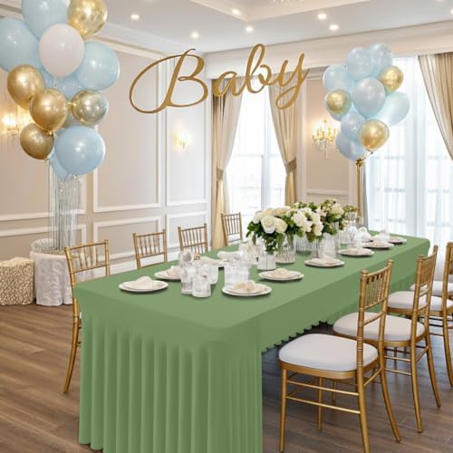 Smiry Spandex Open Back Tablecloth,Elastic Fitted Stretch Tablecloth for 6FT Rectangle Tables,Waterproof Washable Table Cover Skirt for Outdoor, Banquet & Parties (Sage Green, 72Lx30Wx30H Inch) - Image 2