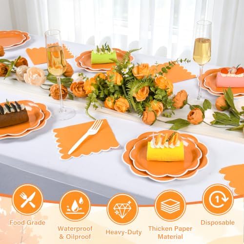 96 Pcs Fall Orange and White Paper Plates and Napkins Set Serve 24 Guests - Image 6