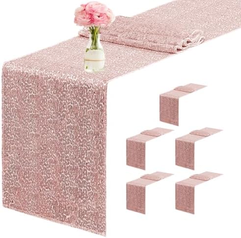 6 Packs 12 x 72 inches Sequin Table Runner, Rose Gold Glitter Table Runner for Birthday Party Supplies Wedding Engagement Baby Shower Holiday Celebration Event Decorations by Yblut