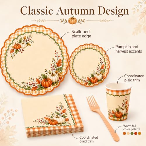 Fall Party Tableware Set, 128 PCS, Serves 24 for Thanksgiving - Image 4