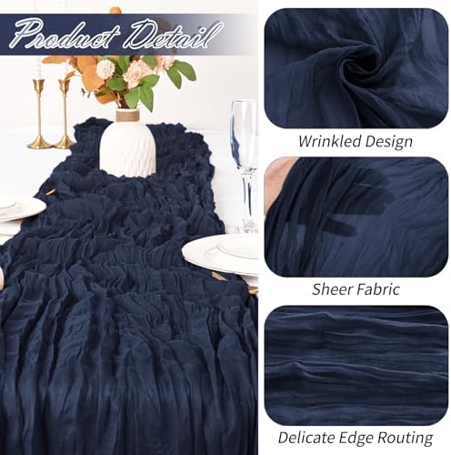 15 Pack Navy Blue Cheesecloth Table Runner 17 x 108 inch Cheese Cloth Table Runners 9ft Blue Table Runner Rustic Romantic Sheer Gauze Runner for Wedding Party Baby Shower Table Decoration - Image 3