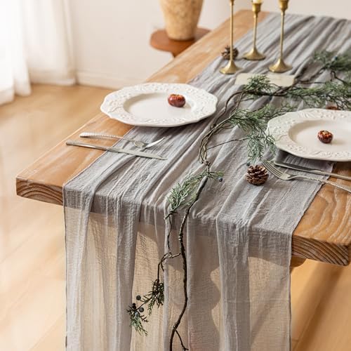 Grey Cheesecloth Table Runner 120 Inches Fall Party Home Decorations by KEKETOARRANGE