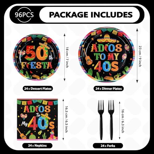 96Pcs Mexican Fiesta 50th Birthday Party Decorations, Serves 24 - Image 5