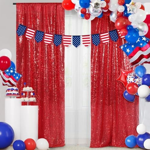 PartyDelight Red Sequin Backdrop Curtains 2x8ft 4 Panels - Image 3