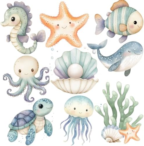 Large Under The Sea Cutouts with Stand, 12inch Ocean Birthday Party Decorations, Underwater Party Decorations, Baby Shower Supplies Cardboard Cutout Prop | 9PCS Stand Up Prop by Spelable