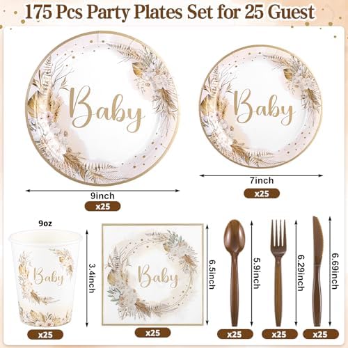 Boho Baby Shower Tableware Set For 25 Guests, 175 Pcs, Neutral - Image 2