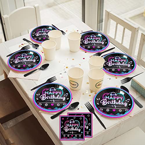 96 Pcs Music Party Supplies Tableware Set for Girls, Music Theme Birthday Party Plates Napkins Forks Packs Decorations for Birthday Baby Shower Celebration, 24 Guests - Image 6