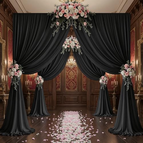 30x10ft Black Backdrop Curtain Panels for Parties - Wrinkle Free Polyester Photo Curtain Backdrop Wedding Back Drop Fabric Drapes for Party Decorations Background for Photography - Image 2