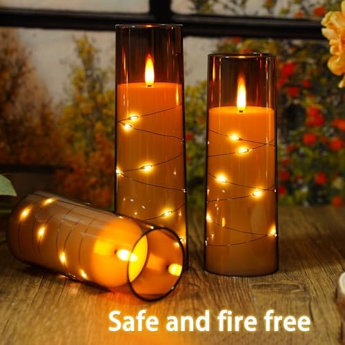 Nimiko Flickering Flameless LED Candles, 9 Pcs with Embedded Star String, Acrylic LED Pillar Candles with Remote, Suitable for Home Decoration (Grey) - Image 3
