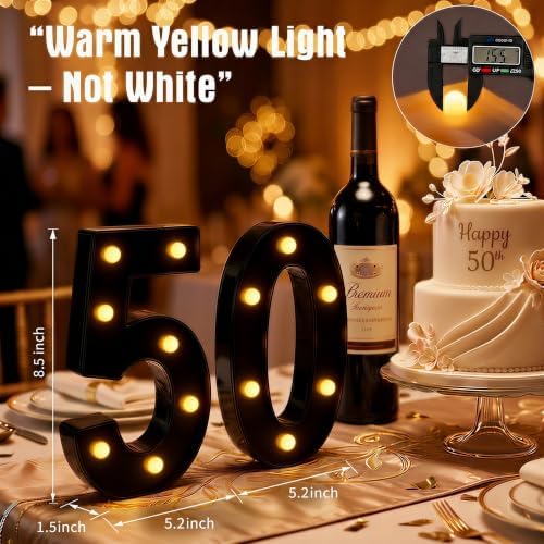 Black 50th Birthday Decorations for Him Her, LED Light Up Numbers 50 Sign Battery-Operated Light-Up Party Decoration 50th birthday gifts for Him ZJDZTK - Image 2