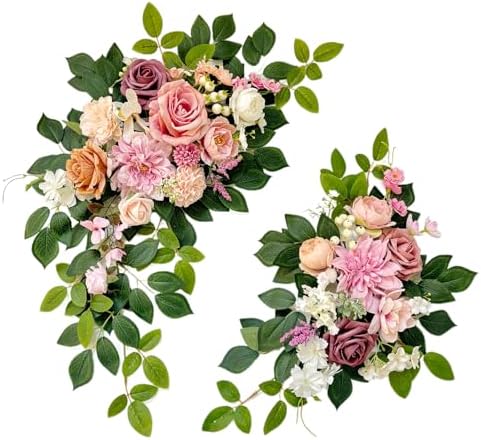 Odouzy Pack of 2 Wedding Arch, Artificial Flowers, Wedding Decor，Flower Garland Be Suited to Banquet, Party, Reception Entrance Welcome Sign and Background Decoration (Dusty Pink)… by Odouzy