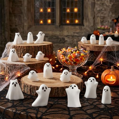 CCINEE 24 Pcs Halloween Mini Resin Ghost Figurines in 8 Styles, Matte Finish Spooky Whimsical Tabletop Decor for Halloween Party, Tiered Tray, Bowl Filler, and Seasonal Home Decoration - Image 5