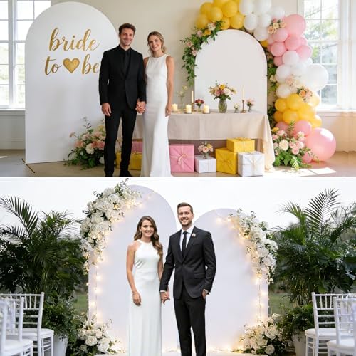 Arch Backdrop Stand and Cover Set of 2 Wedding Metal Arch Stand with Arch Cover White 7.2FT, 6FT for Wedding Party Bridal Baby Shower Birthday Ceremony Event Decor - Image 3