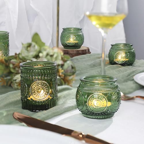 36 Pcs Green Candle Holders Bulk for Wedding Table Centerpieces - Assorted Glass Tea Light Holders for Vintage Wedding Table Centerpieces, Bridal or Baby Shower Decoration - Image 2