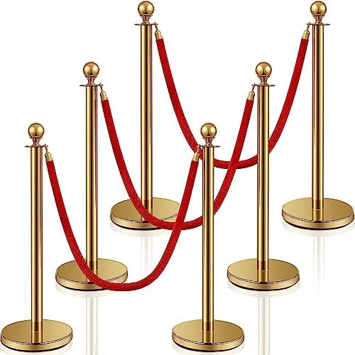Ferraycle 6 Pcs 2026 Wedding Stanchions and Velvet Ropes Set, Gold by Ferraycle