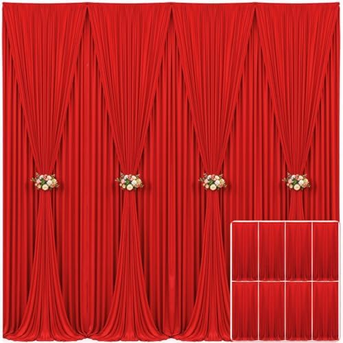 8 Panels Red Backdrop Curtain for Parties Wedding Wrinkle Free Red Photo Curtains Backdrop Drapes Fabric Decoration for Christmas Birthday Party Baby Shower 40ft(W) x 10ft(H) by Tao-GePartyDecorations