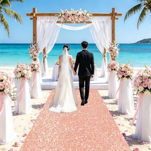 FUHSY Rose Gold Aisle Runner 4ft x 20ft Sequin Aisle Runner Wedding Carpet Aisle Runners Glitter Church Aisle Carpet Walkway Runner Aisle Decoration Sparkly Sequins Runway Rug for Party Outdoor Indoor - Image 5