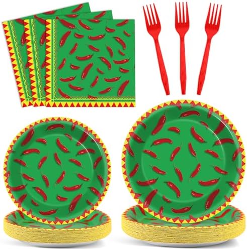 100 Pcs Chili Cook Off Party Plates and Napkins Set Pepper Birthday Decorations Mexican Party Supplies Mayo Tableware Fiesta Themed Party Favors for Red Chili Party Decorations Serves 25 by Qyeahkj