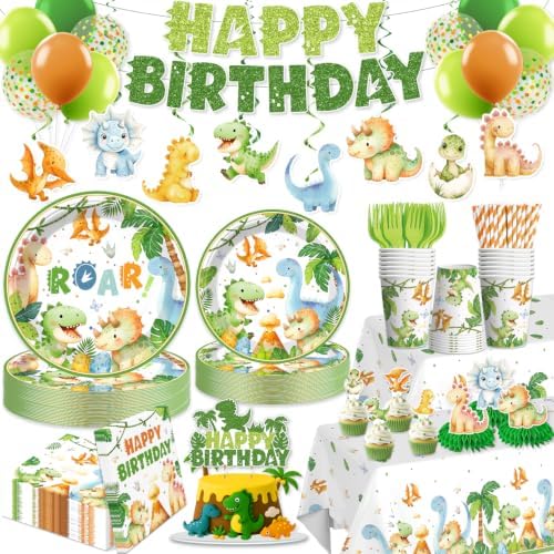 213Pcs Dinosaur Birthday Party Decorations Tableware Set, 25 Serves by Unknown