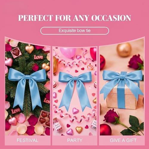 2 Strings Blue Bow Garland Banner, Pre-Strung Ribbon Bows Decorations for Birthday Party, Baby Girl Shower, Bridal Shower, Bachelorette Party, Girls Room, Wedding Decor, Christmas Tree Decorations - Image 7