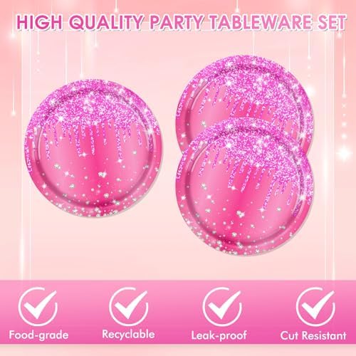 40 PCS Hot Pink Happy Birthday Decorations - Rose Pink Party Supplies with Paper Plates and Napkins for Girls, Women, Weddings & Birthday Parties - Image 4