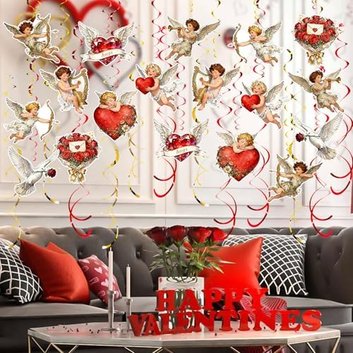 Valentine's Cupid Party Streamers, 48 PCS Romantic Hanging Swirl Decorations - Angel, Heart & Rose Motifs for Valentine's Day, Weddings & Anniversary Parties - Image 6
