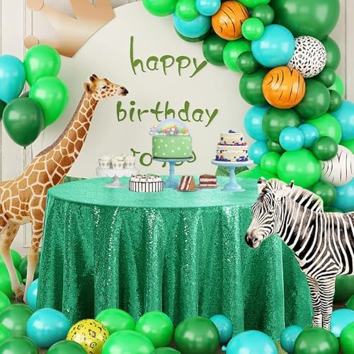 Pufogu 120" Round Grass Green Sequin Tablecloth Glitter White Table Cloths for Birthday Wedding Bridal Baby Shower Party Decorations - Image 6