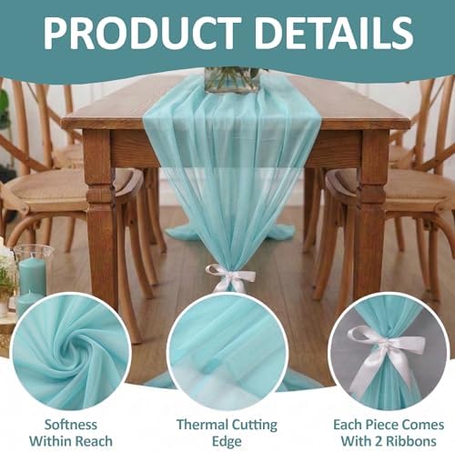 Pack of 10 Chiffon Table Runners 29 x 120 Inch, 14FT Long - Teal - Image 5