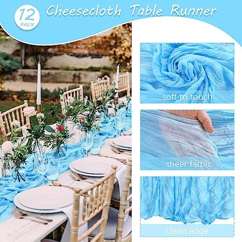 35x72 Inch Light Blue Cheesecloth Table Runner Baby Shower Birthday Decor - Image 4