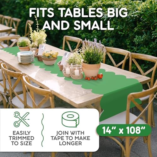 Green Scallop Table Runner, Disposable Plastic, 5 Pack, 14x108in - Image 5