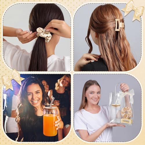 SiliFine 25 Pcs/6 Set Champagne Birthday Gifts for Girls Party Supplies, 6 Glass Cups, 6 Hair Bands, 6 Hair Clip, 6 Tote Bags, 1 Ribbon for Women Sisters Daughter Spa Sleepover Slumber Party Favor - Image 6