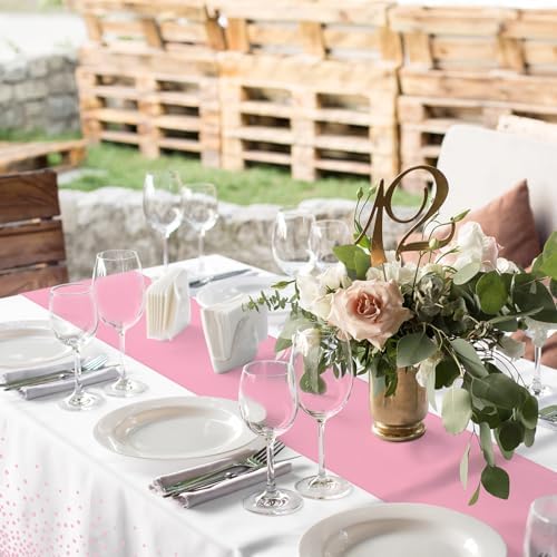 16Pack Disposable Plastic Tablecloths and Satin Table Runner Set White and Pink Dot Table Cloth Gold for Graduation Wedding Engagement Birthday Baby Shower Anniversary Holiday Party Decorations - Image 4