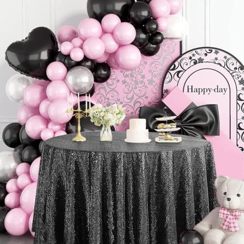 Pufogu 120" Round Black Sequin Tablecloth Glitter Black Table Cloths for Birthday Wedding Bridal Baby Shower Party Decorations - Image 5