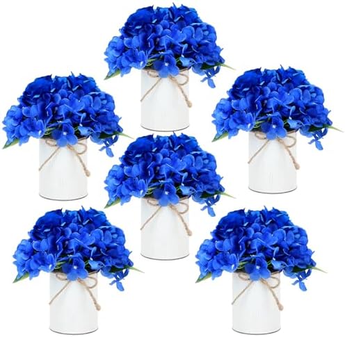 Royal Blue Flower Table Centerpieces, Set of 6, Rose & Hydrangea by DIYDOFUN