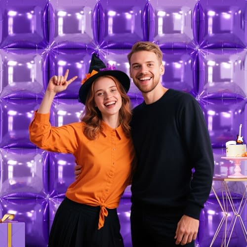 NISOCY 25PCS Purple and Light Purple Square Foil Balloons Wall Backdrop - Image 6