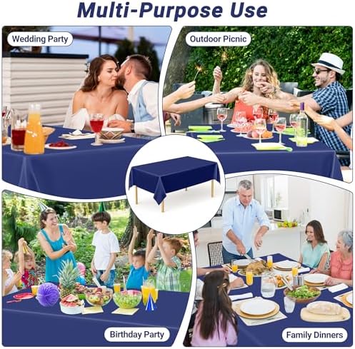 QZYL 2 Pack Navy Blue Tablecloths, 108 x 54 Inches Plastic Table Cloth, Disposable Rectangle Tablecloth Party Tablecover, Waterproof Party Supplies Table Decor for Wedding Picnic Gathering - Image 5