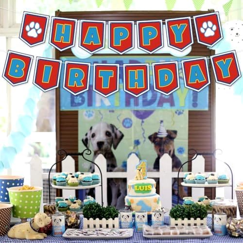 Cartoon Dog Paw Happy Birthday Banner- Cute Birthday Decorations for Boys, Cartoon Themed Happy Birthday Sign for Boys 1st 2nd 3rd Party Baby Shower - Image 7