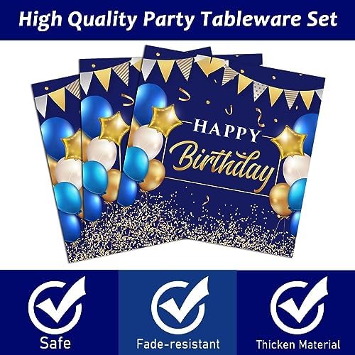 gisgfim 50 Guests Blue and Gold Birthday Plates and Napkins Party Supplies Navy Blue Party Tableware Set Blue Birthday Decorations Favors for Men Women Baby Shower 200 PCS - Image 4