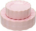 120PCS Pink Plastic Plates, Wavy Plates with Gold Rim by QualQuot