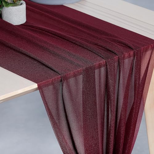 Pack of 20 Chiffon Table Runners 29 x 120 Inch, 10FT Long - Burgundy - Image 2