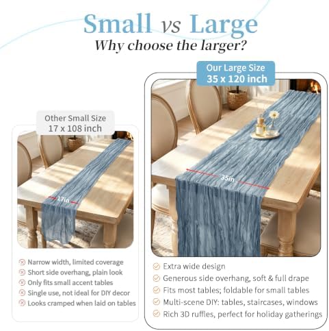 Dusty Blue Cheesecloth Table Runner 120inch Boho Gauze Home Decor - Image 2