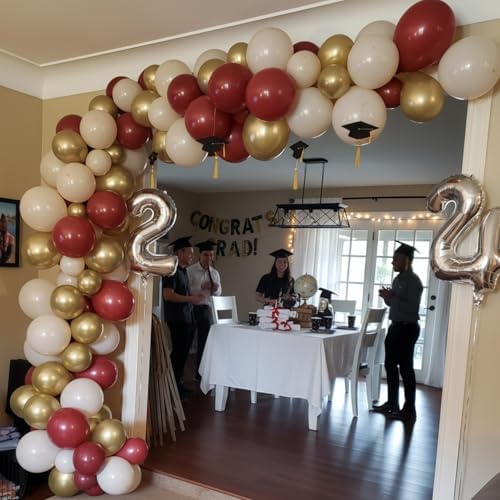 Burgundy and Gold Balloons, 60Pcs Burgundy Maroon Wine Dark Red White Metallic Gold Nude Balloons with Confetti Balloons for Girls Birthday Graduation Bridal Shower Wedding Party Decorations Supplies - Image 3