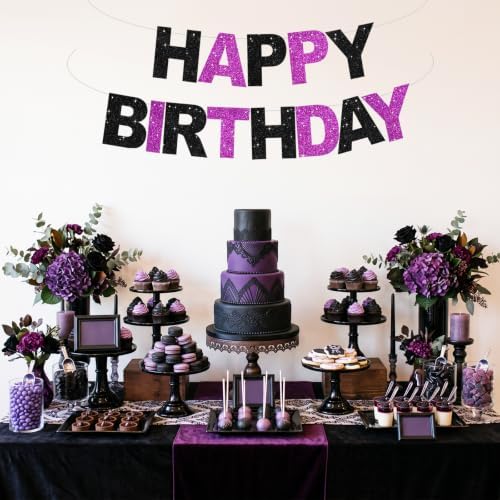 BEISHIDA Pre-Strung Black Purple Happy Birthday Banner Party Sign Decor - Image 5