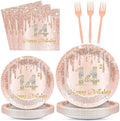 96 Pcs Rose Gold 14th Birthday Party Plates and Napkins for Girls Rose Gold Party Supplies Pink Happy 14 Years Birthday Party Tableware Set for 24 Guests Party Decorations by CHUNNIN