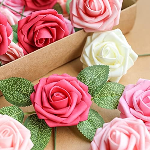AmyHomie Seriesa Red Rose 100pcs Real Looking Artificial Flowers w/Stem - Image 3