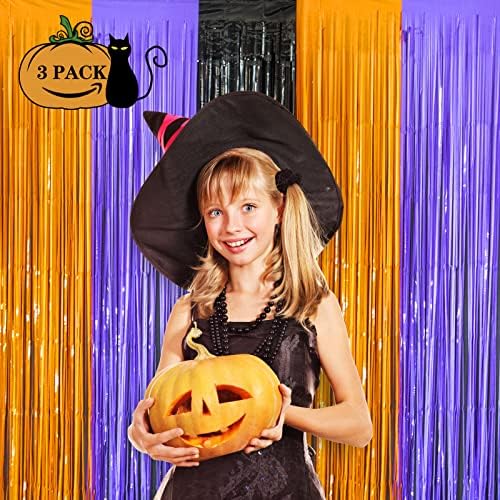 LOLStar Halloween Orange Purple Black Foil Fringe Curtains 3 Pack - Image 2