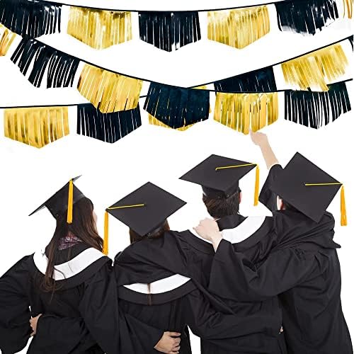 Black and Gold Tassel Banner Double Sided Metallic Fabric Pennant Bunting Flag Garland for Graduation Anniversary Bachelorette Birthday Engagement Wedding Bridal Shower Hen Party Decorations Supplies - Image 5