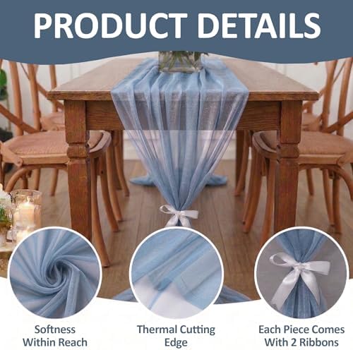 Pack of 25 Chiffon Table Runners 29 x 120 Inch, 14FT Long - Dusty Blue - Image 5