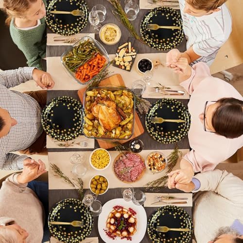75PCS Black and Gold Paper Plates and Napkins Party Supplies, Disposable Black Gold Dessert Plates Black Napkins Tableware Dinnerware Set for Birthday Retirement Weddings Baby Shower Party Decor - Image 6